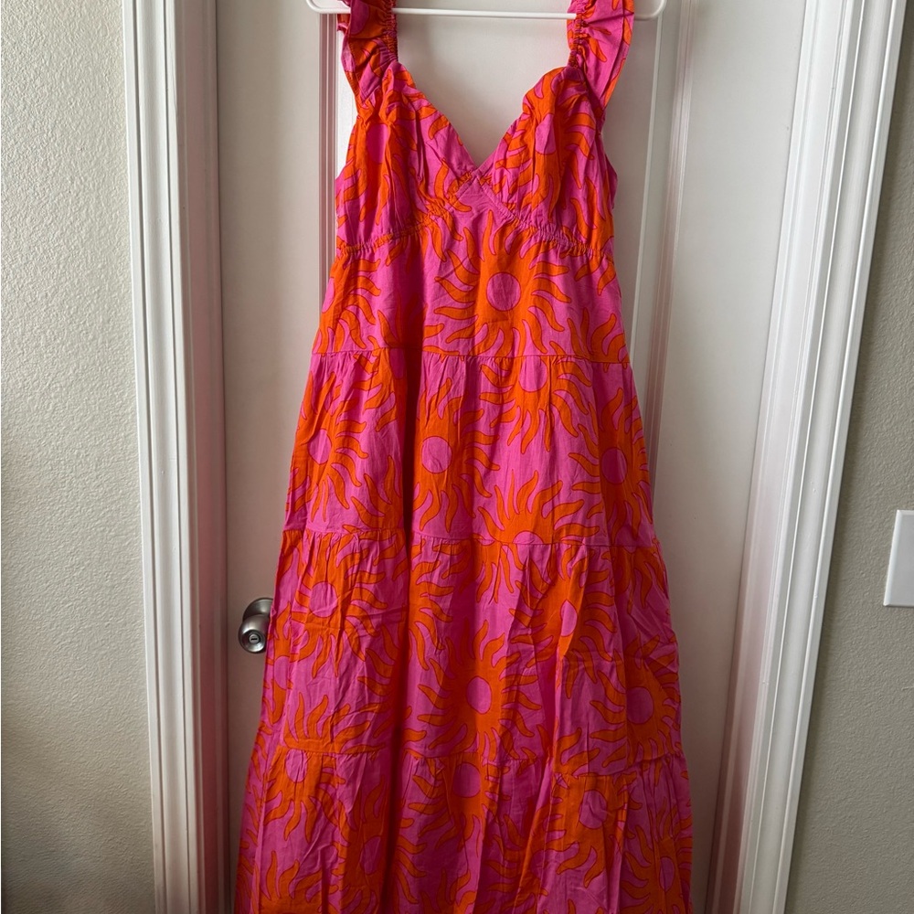 Vibrant Pink and Orange Midi Dress